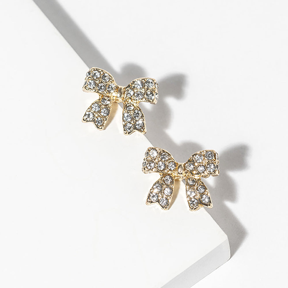 Madeline Love Clear, Gold Crystal Rhinestone Bow Stud Earrings