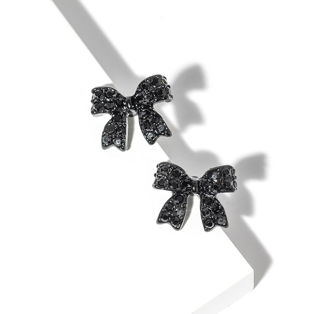 Madeline Love Jet Black Crystal Rhinestone Bow Stud Earrings