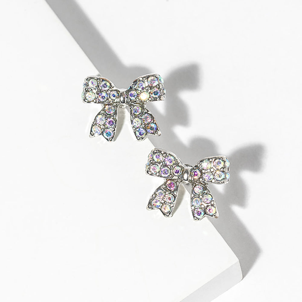 Madeline Love AB, Rhodium Crystal Rhinestone Bow Stud Earrings