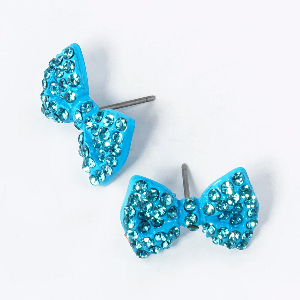 Madeline Love Aqua Crystal Rhinestone Bow Stud Earrings