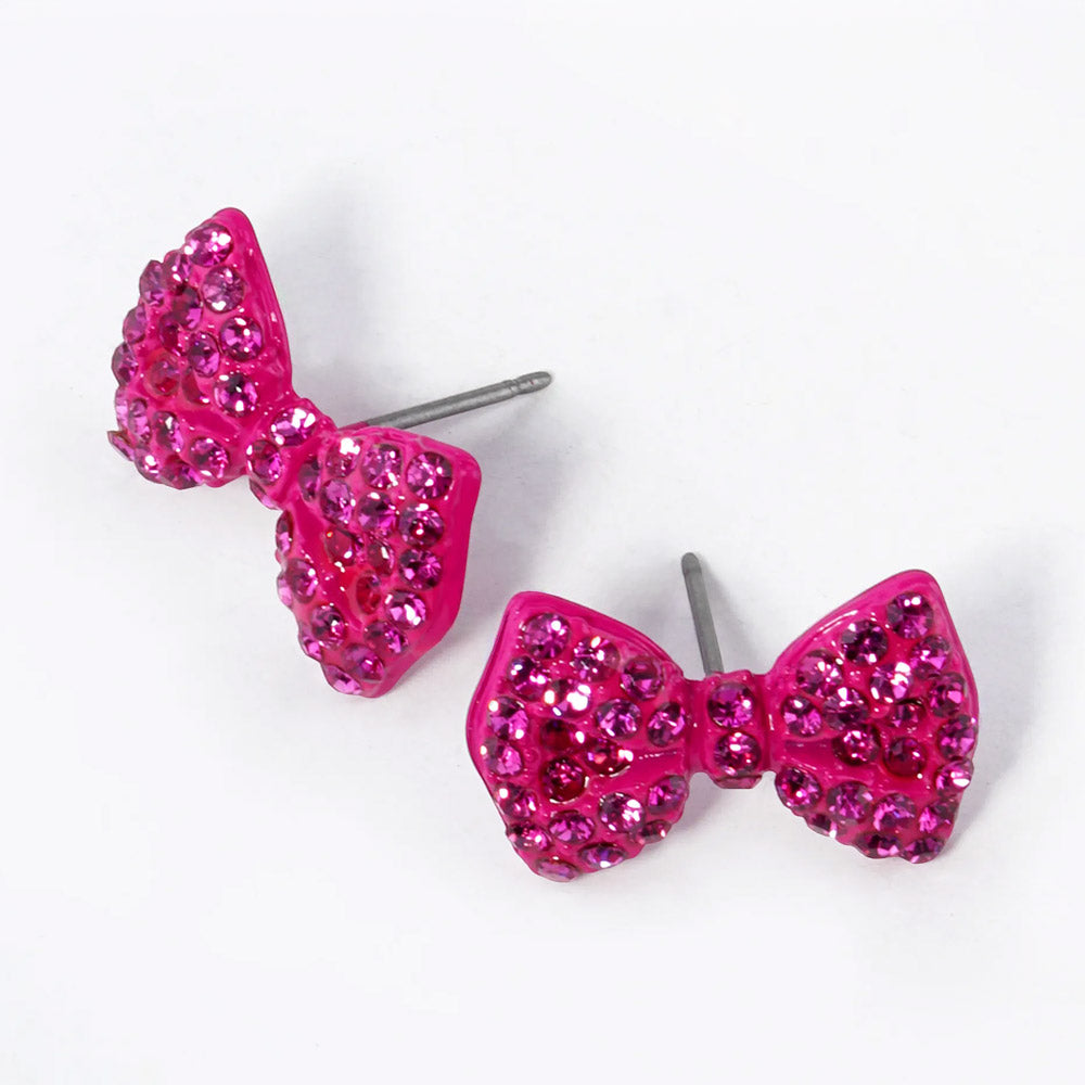 Madeline Love Fuchsia Crystal Rhinestone Bow Stud Earrings