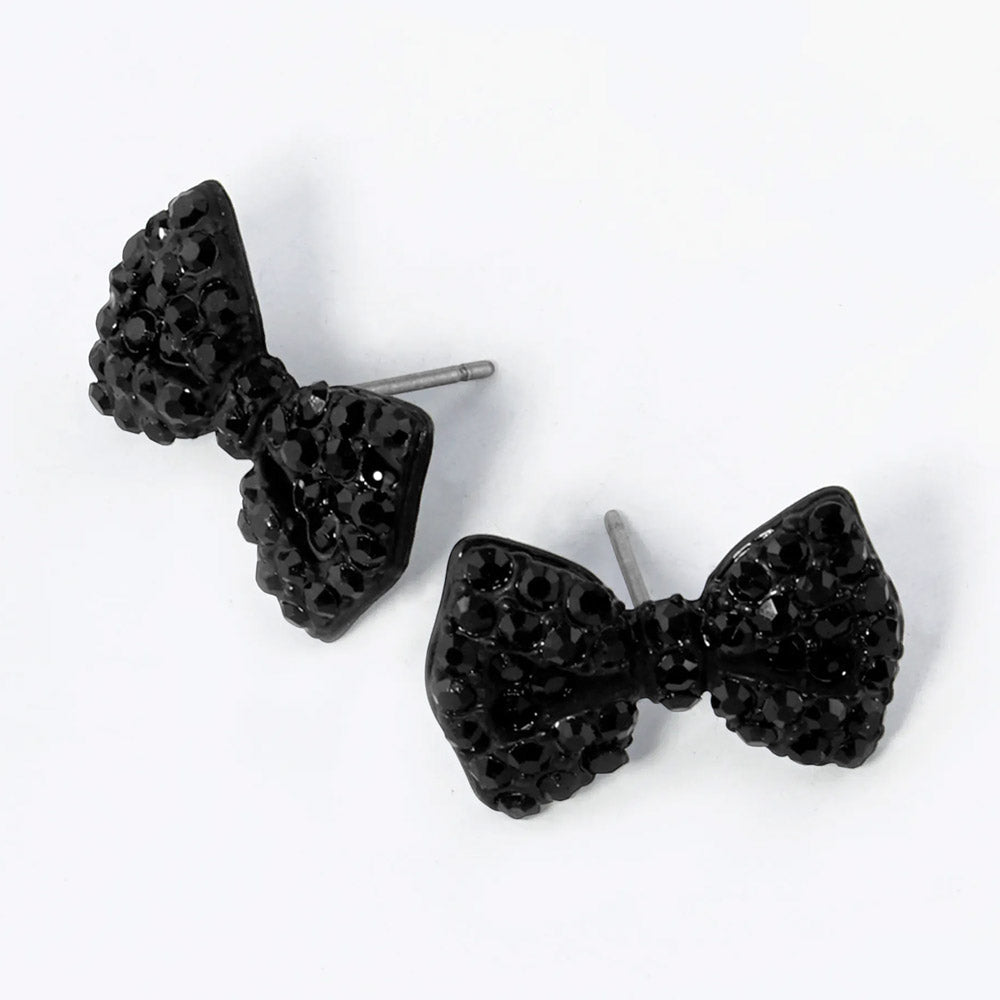 Madeline Love Jet Black Crystal Rhinestone Bow Stud Earrings