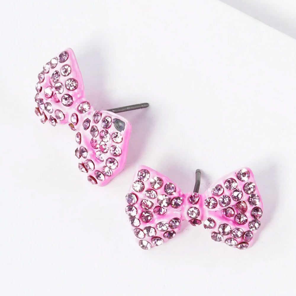 Madeline Love Light, Rose Crystal Rhinestone Bow Stud Earrings