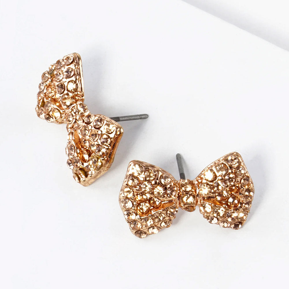 Madeline Love Rose Gold Crystal Rhinestone Bow Stud Earrings