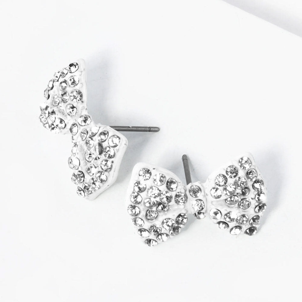 Madeline Love Clear, White Crystal Rhinestone Bow Stud Earrings