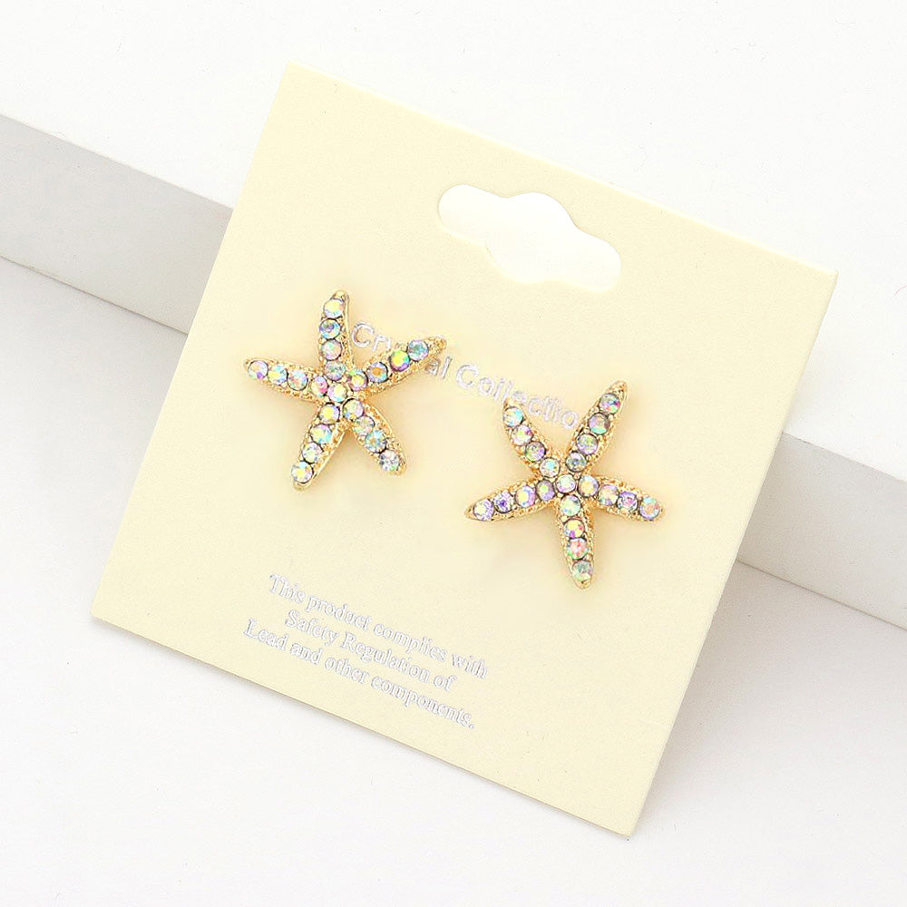 Madeline Love AB, Gold Crystal Starfish Stud Earrings