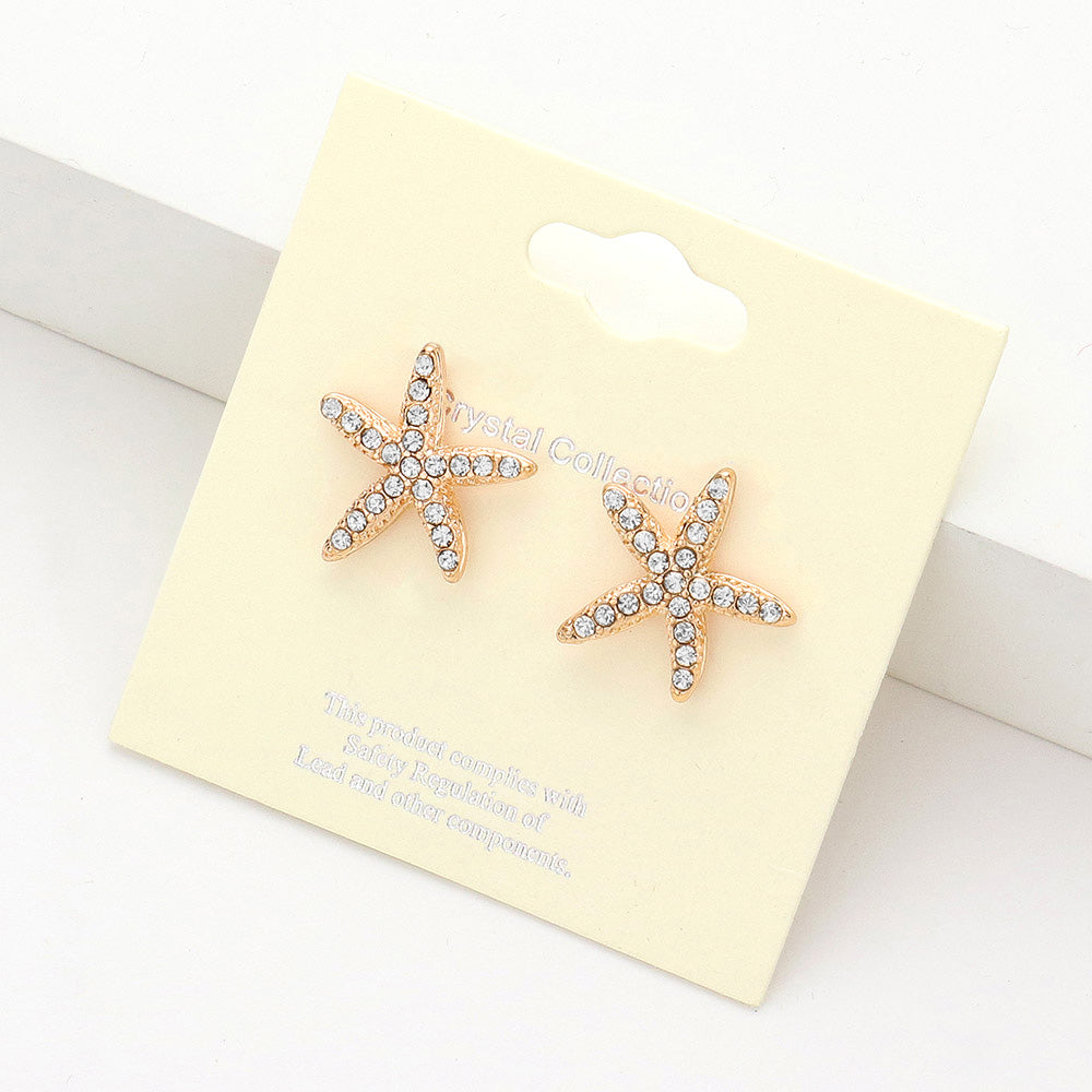 Madeline Love Clear, Gold Crystal Starfish Stud Earrings