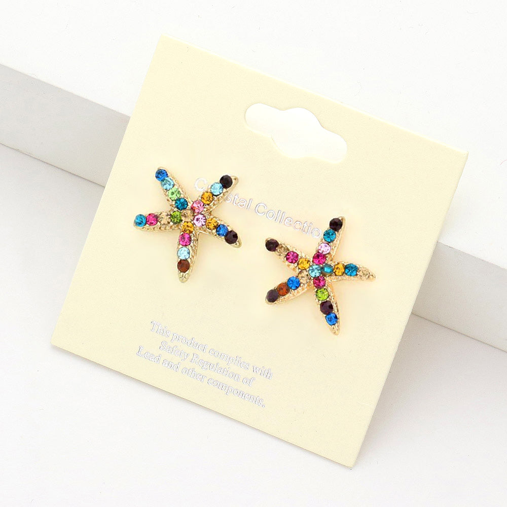 Madeline Love Gold, Multi Crystal Starfish Stud Earrings