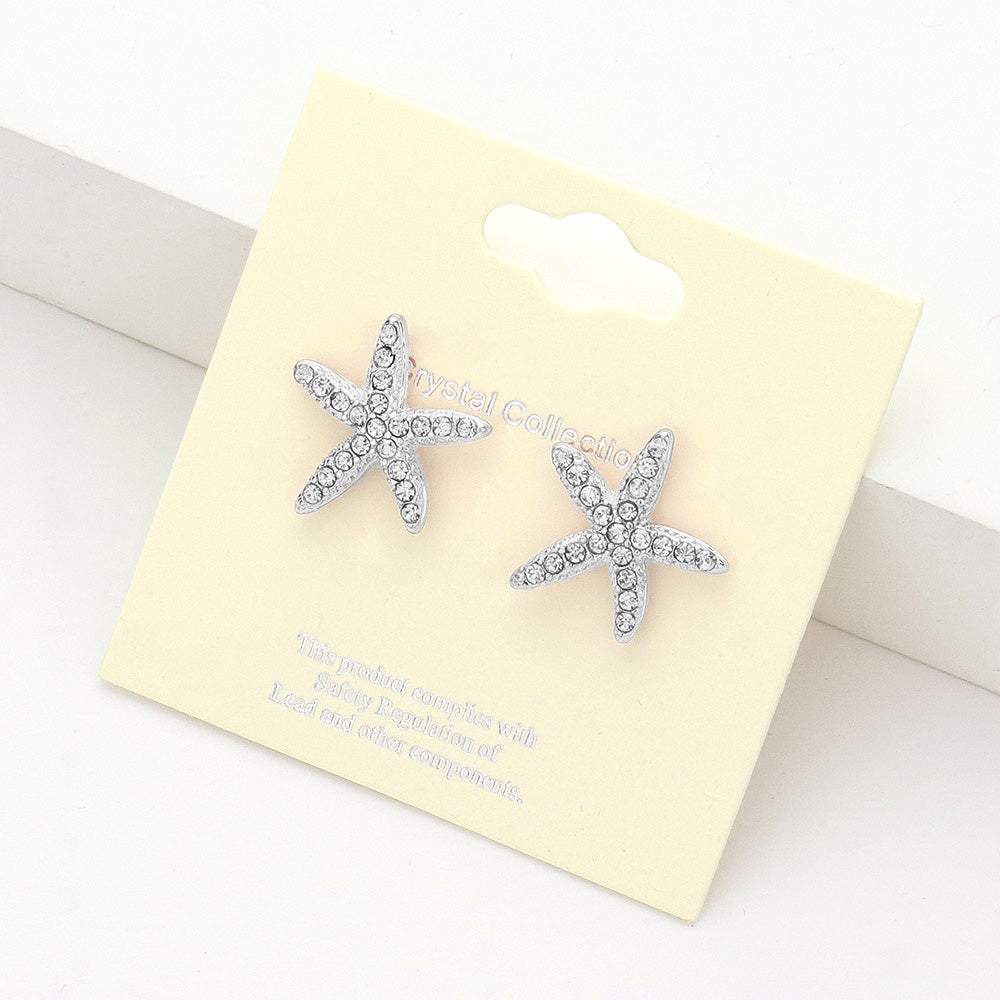 Madeline Love Clear, Rhodium Crystal Starfish Stud Earrings