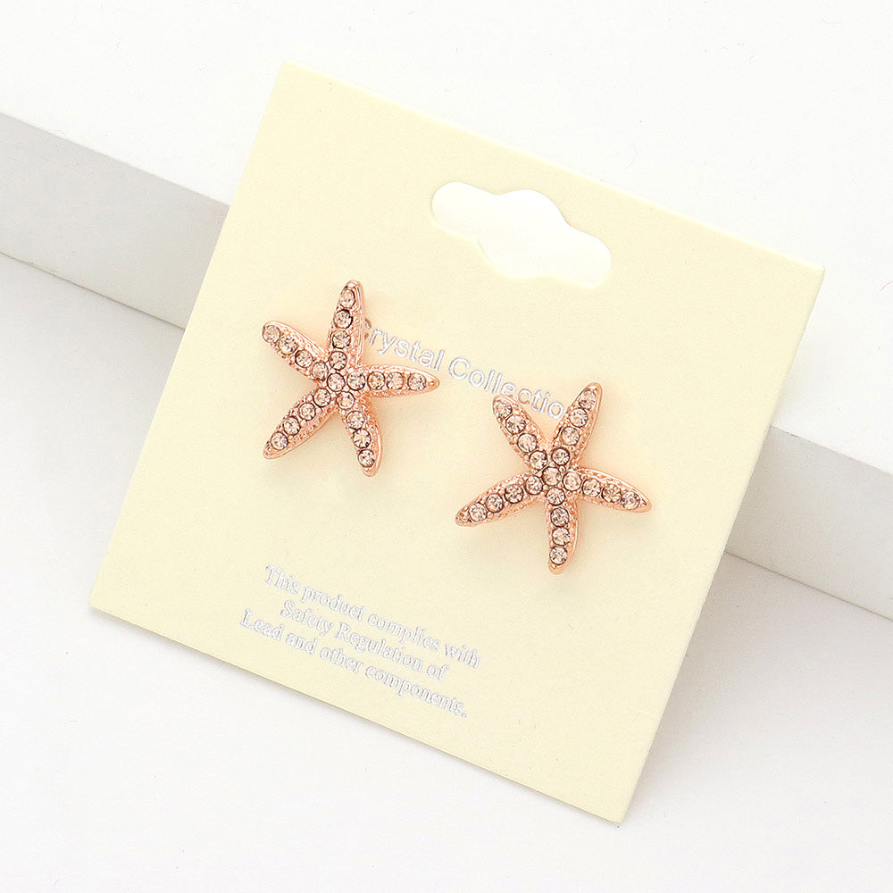 Madeline Love Peach, Rose Gold Crystal Starfish Stud Earrings