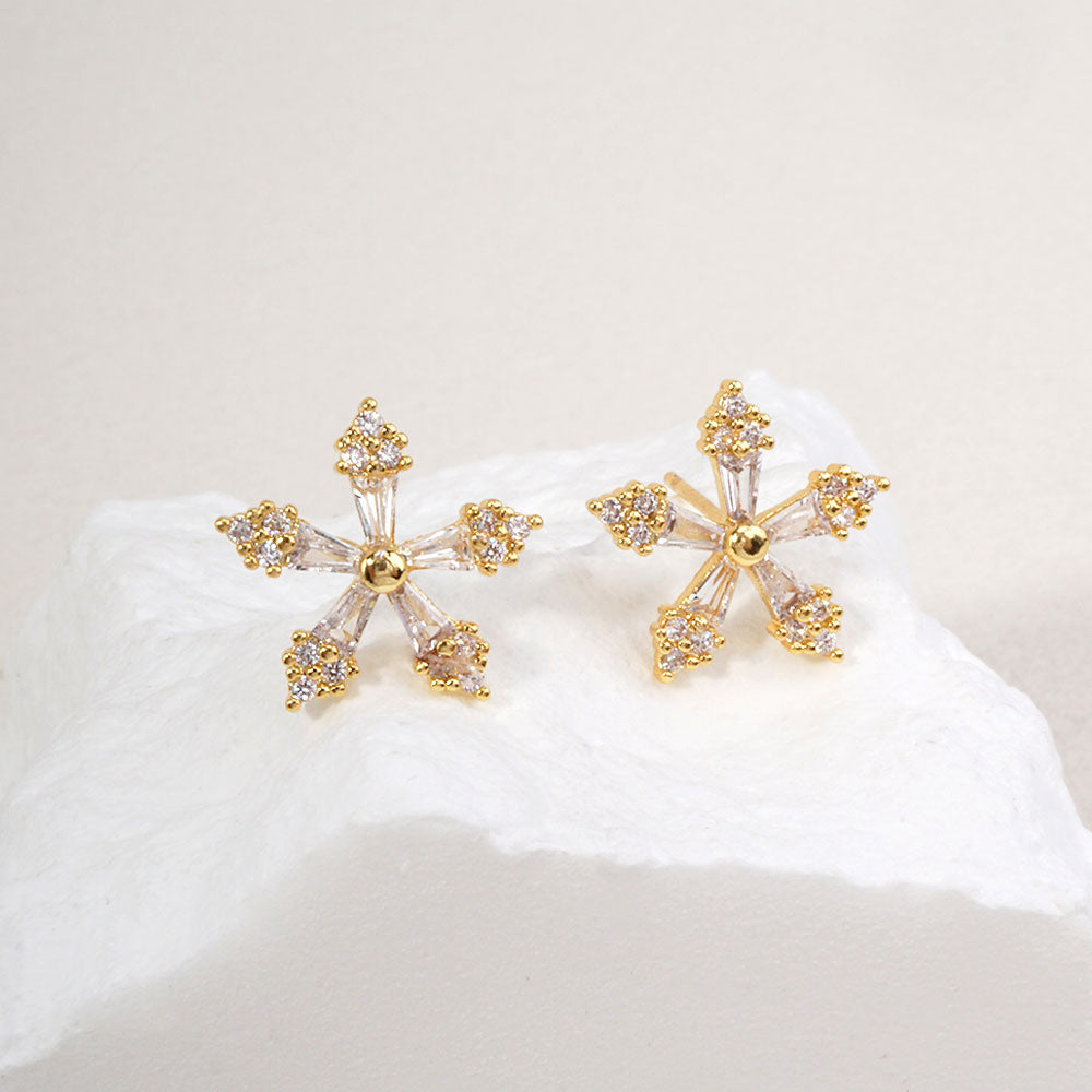 Madeline Love Clear, Gold 14K Gold Dipped Glam CZ Floral Stud Earrings
