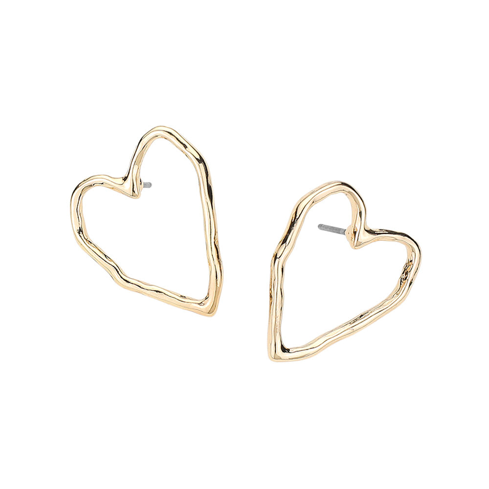 Hammered Metal Open Heart Stud Earrings