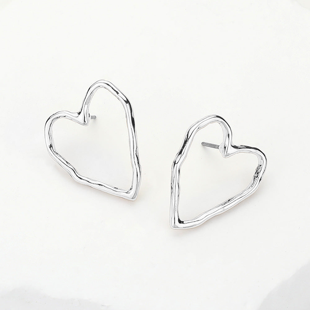 Hammered Metal Open Heart Stud Earrings