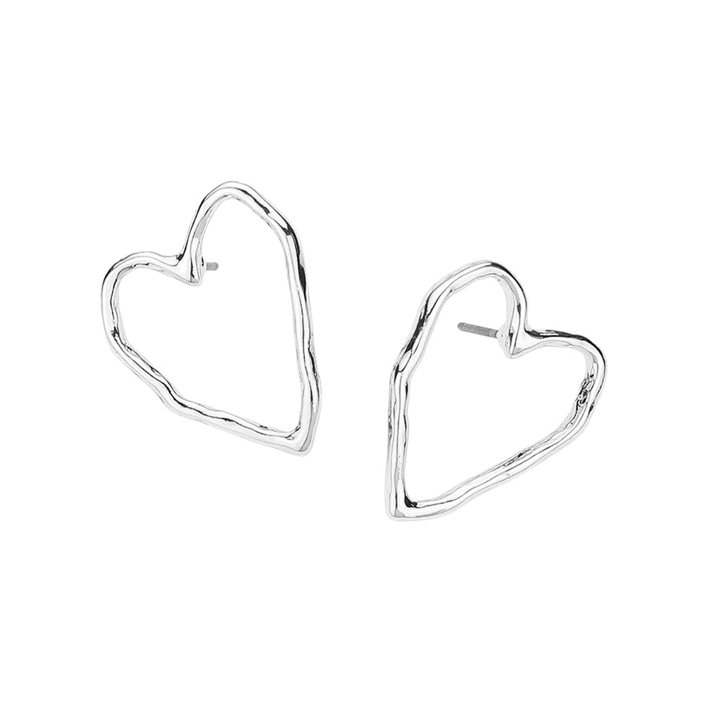 Hammered Metal Open Heart Stud Earrings