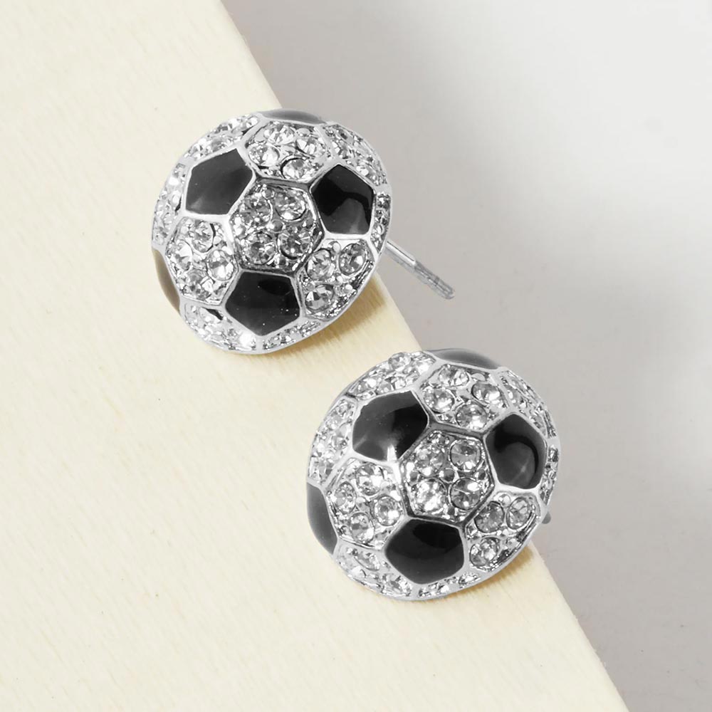Madeline Love Rhodium Rhinestone Embellished Soccer Stud Earrings