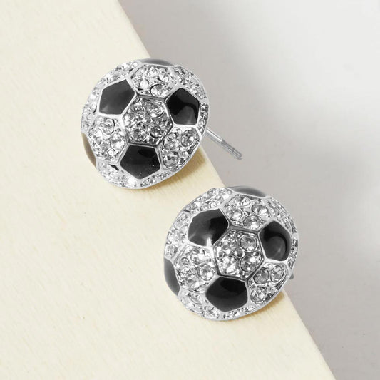Madeline Love Rhodium Rhinestone Embellished Soccer Stud Earrings