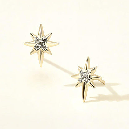 Madeline Love Clear, Gold 14K Gold Dipped CZ Pave North Star Stud Earrings