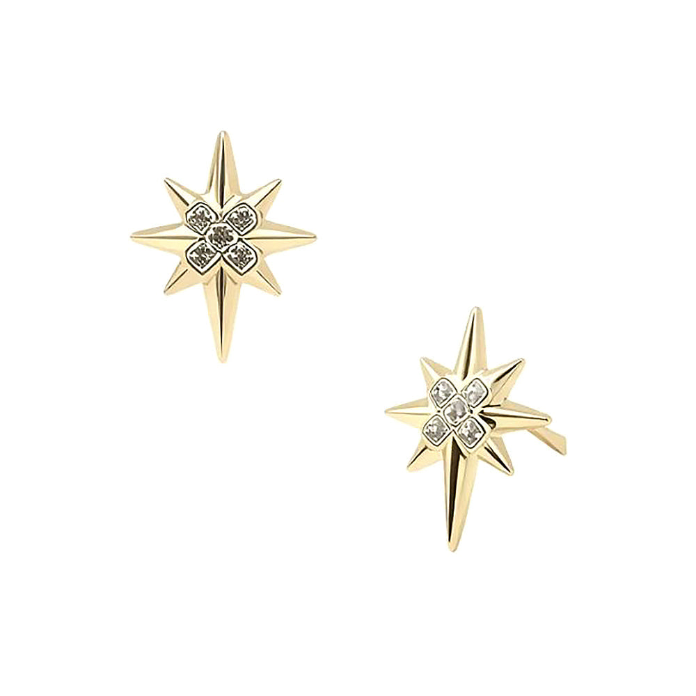 Madeline Love Clear, Gold 14K Gold Dipped CZ Pave North Star Stud Earrings - desc