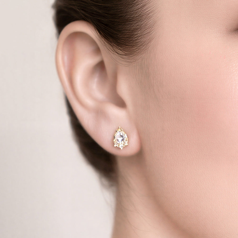 Madeline Love Clear, Gold 14K Gold Dipped CZ Pave Pear Cut Stud Earrings