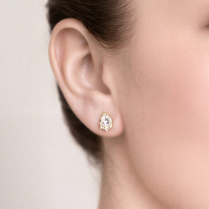 Madeline Love Clear, Gold 14K Gold Dipped CZ Pave Pear Cut Stud Earrings