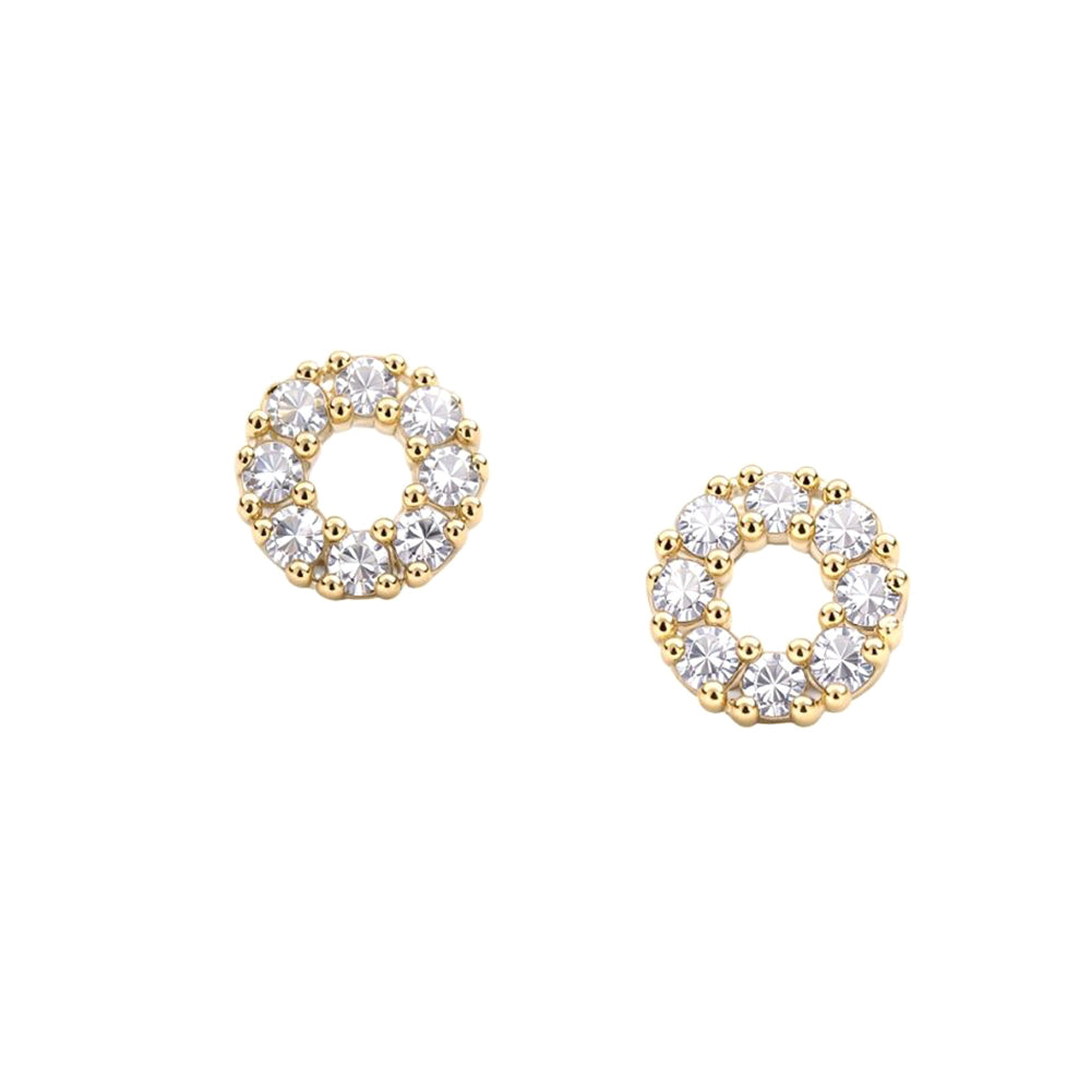 Madeline Love Clear, Gold 14K Gold Dipped CZ Pave Halo Circle Stud Earrings - extra