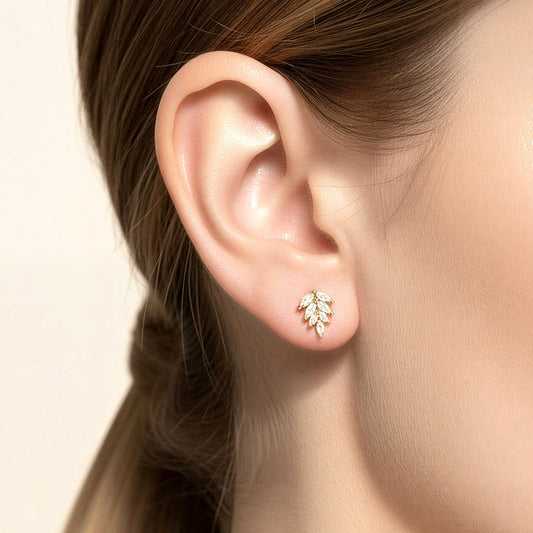 Madeline Love Clear, Gold 14K Gold Dipped CZ Marquise Leaf Stud Earrings