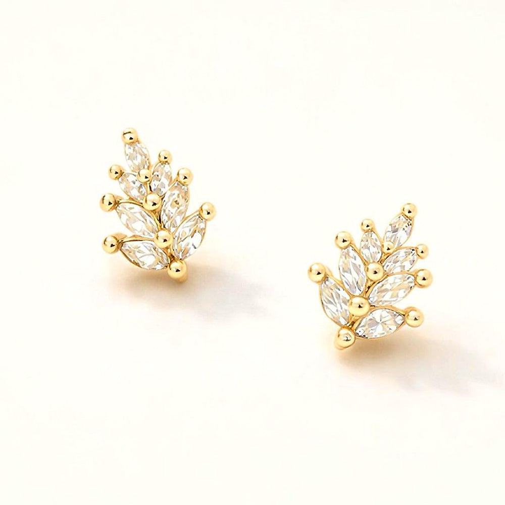 Madeline Love Clear, Gold 14K Gold Dipped CZ Marquise Leaf Stud Earrings - desc