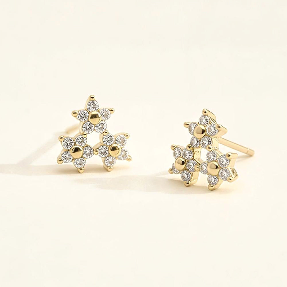 Madeline Love Clear, Gold 14K Gold Dipped CZ Pave Triple Star Cluster Stud Earrings