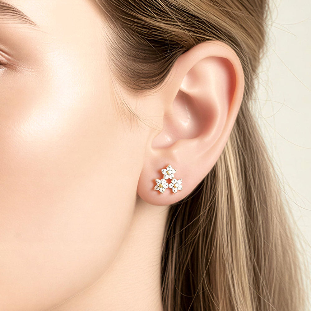 Madeline Love Clear, Gold 14K Gold Dipped CZ Pave Triple Star Cluster Stud Earrings - extra