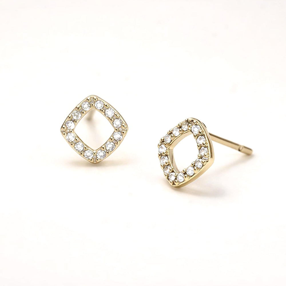 Madeline Love Clear, Gold 14K Gold Dipped CZ Pave Open Square Stud Earrings