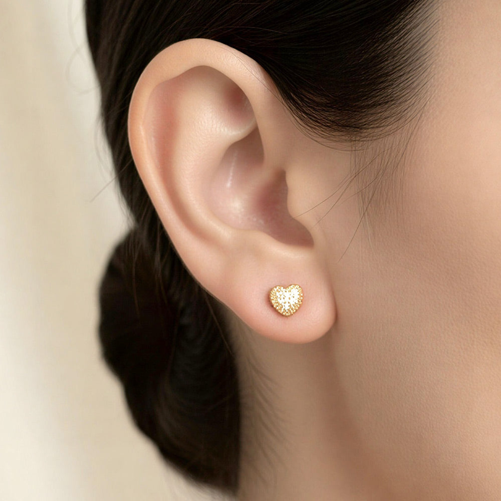 Madeline Love Clear, Gold 14K Gold Dipped CZ Micro Pave Heart Stud Earrings