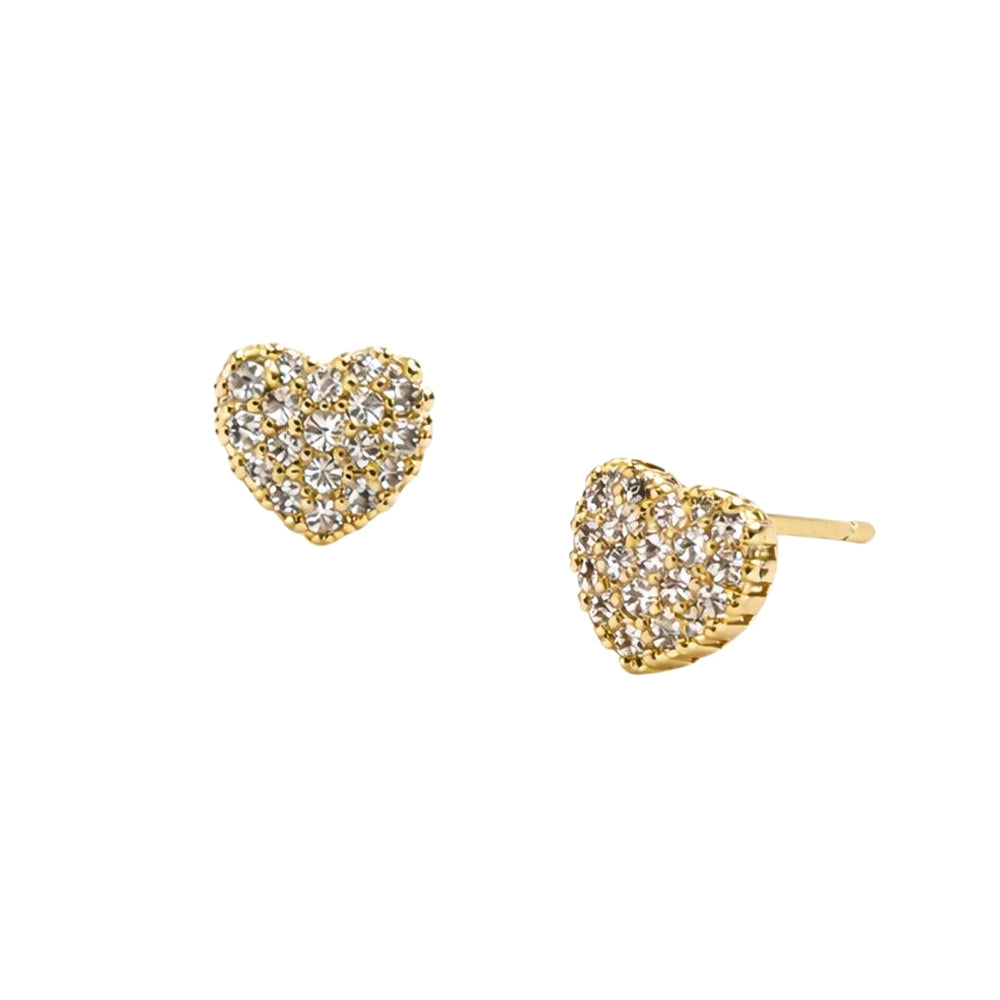 Madeline Love Clear, Gold 14K Gold Dipped CZ Micro Pave Heart Stud Earrings - extra
