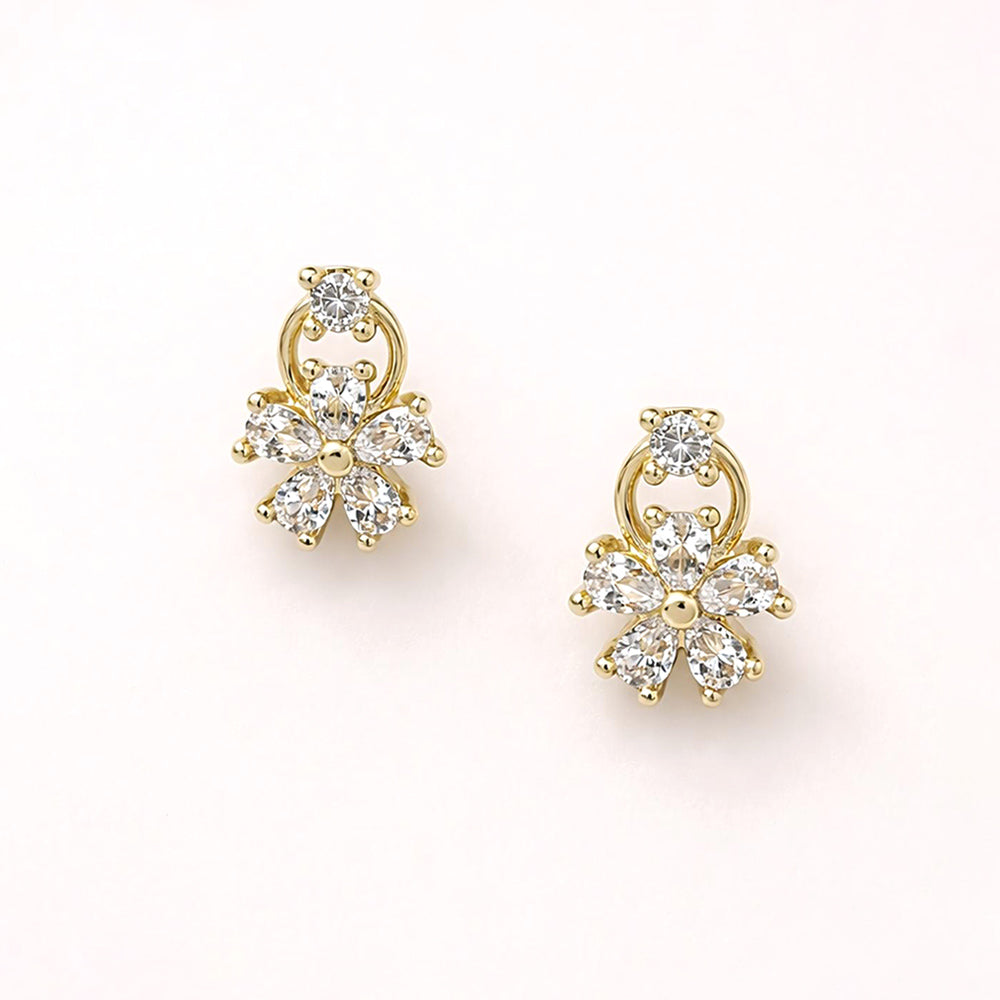 Madeline Love Clear, Gold 14K Gold Dipped CZ Floral Cluster Drop Stud Earrings