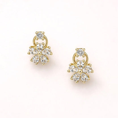 Madeline Love Clear, Gold 14K Gold Dipped CZ Floral Cluster Drop Stud Earrings