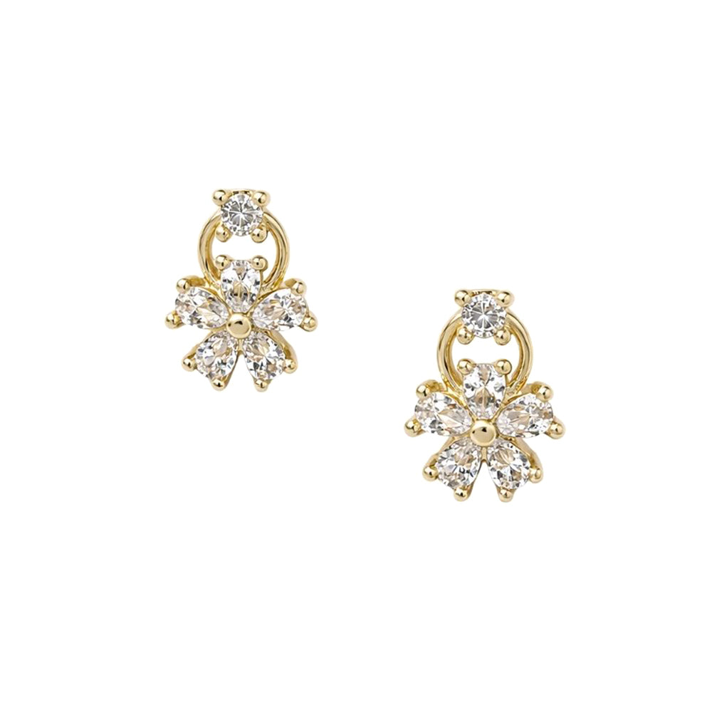 Madeline Love Clear, Gold 14K Gold Dipped CZ Floral Cluster Drop Stud Earrings - desc