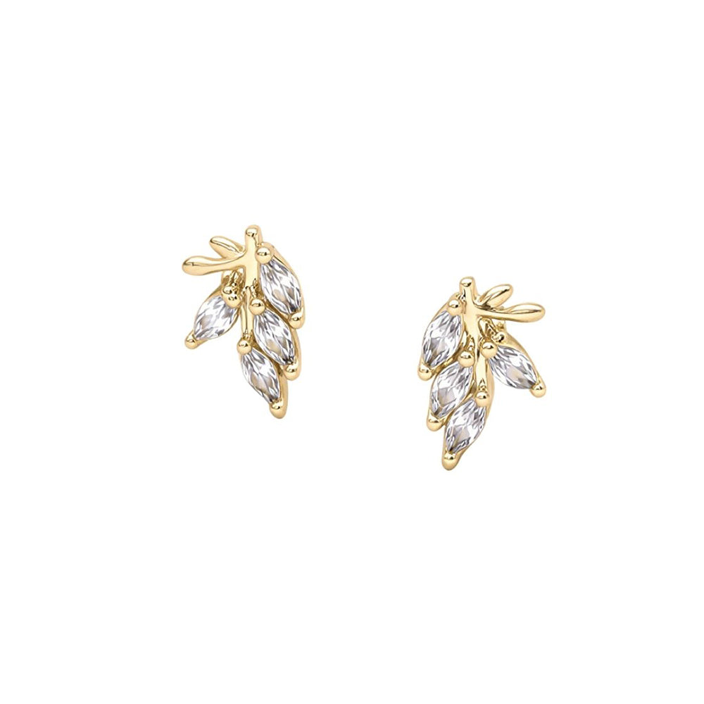 Madeline Love Clear, Gold 14K Gold Dipped Marquise CZ Leaf Stud Earrings - extra