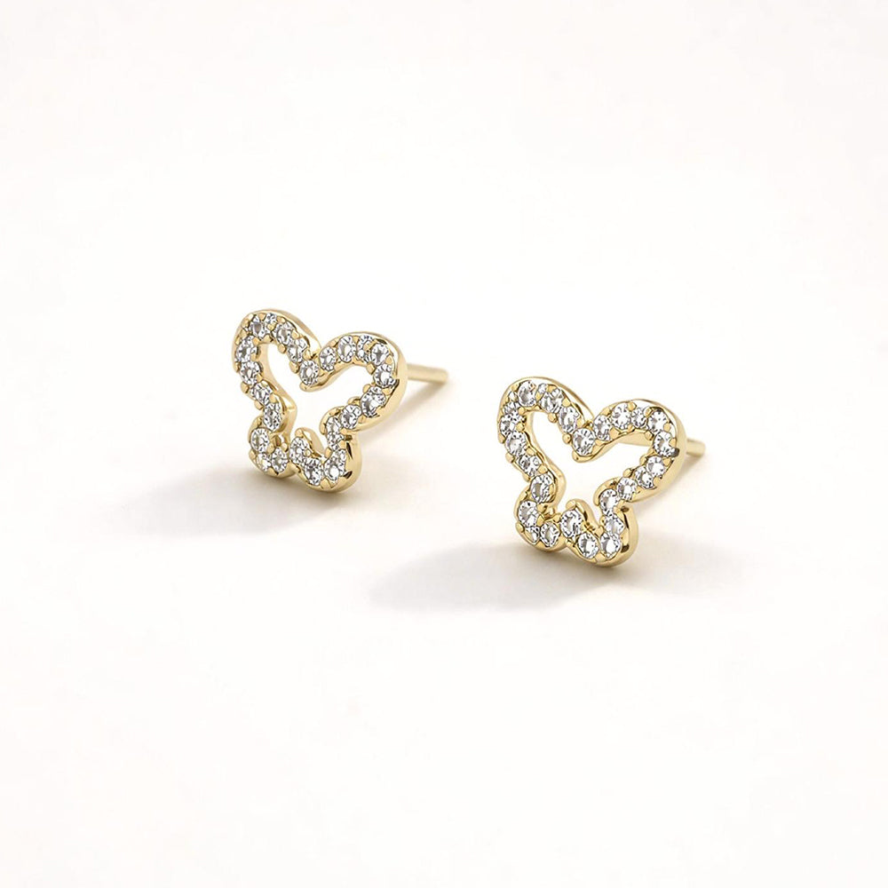 Madeline Love Clear, Gold 14K Gold Dipped CZ Pave Open Butterfly Stud Earrings