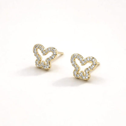 Madeline Love Clear, Gold 14K Gold Dipped CZ Pave Open Butterfly Stud Earrings