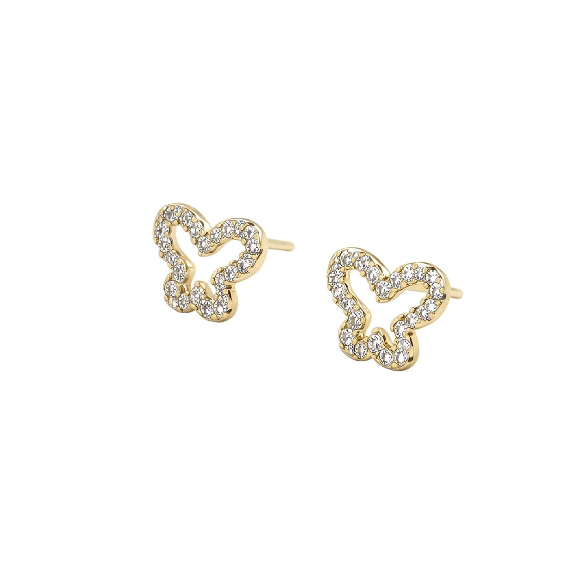 Madeline Love Clear, Gold 14K Gold Dipped CZ Pave Open Butterfly Stud Earrings - desc