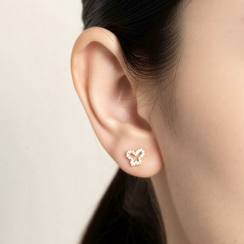 Madeline Love Clear, Gold 14K Gold Dipped CZ Pave Open Butterfly Stud Earrings - extra