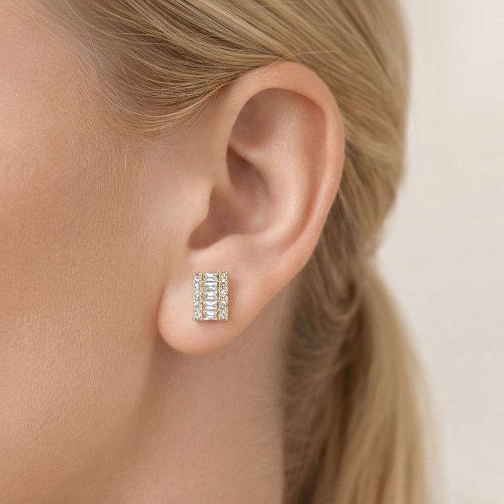Madeline Love Clear, Gold 14K Gold Dipped Baguette CZ Cluster Stud Earrings
