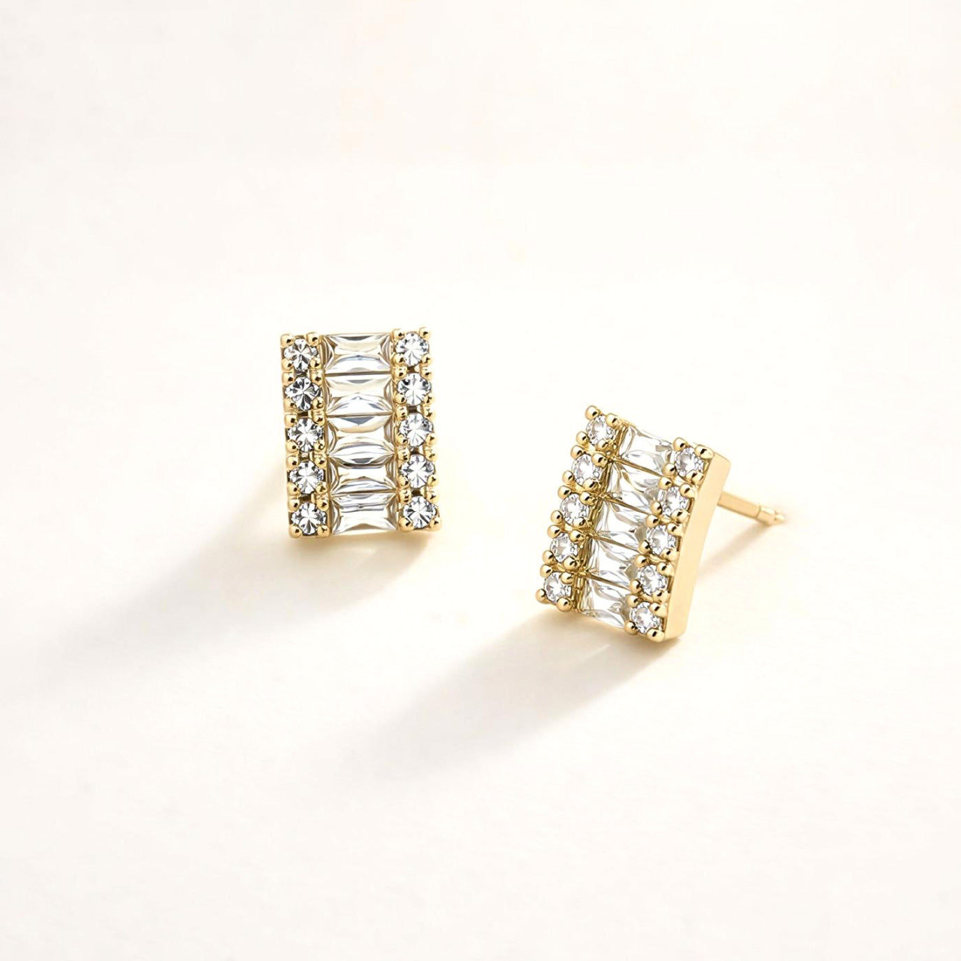 Madeline Love Clear, Gold 14K Gold Dipped Baguette CZ Cluster Stud Earrings - desc