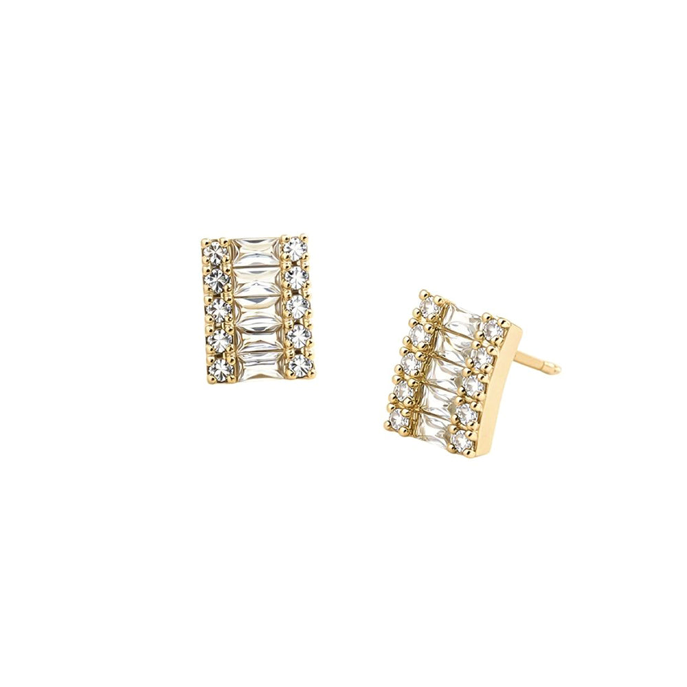 Madeline Love Clear, Gold 14K Gold Dipped Baguette CZ Cluster Stud Earrings - extra