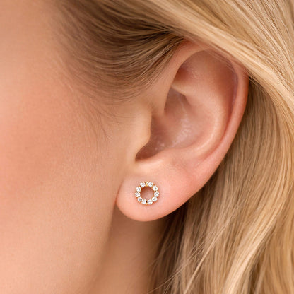 Madeline Love Clear, Gold 14K Gold Dipped CZ Pave Open Circle Stud Earrings