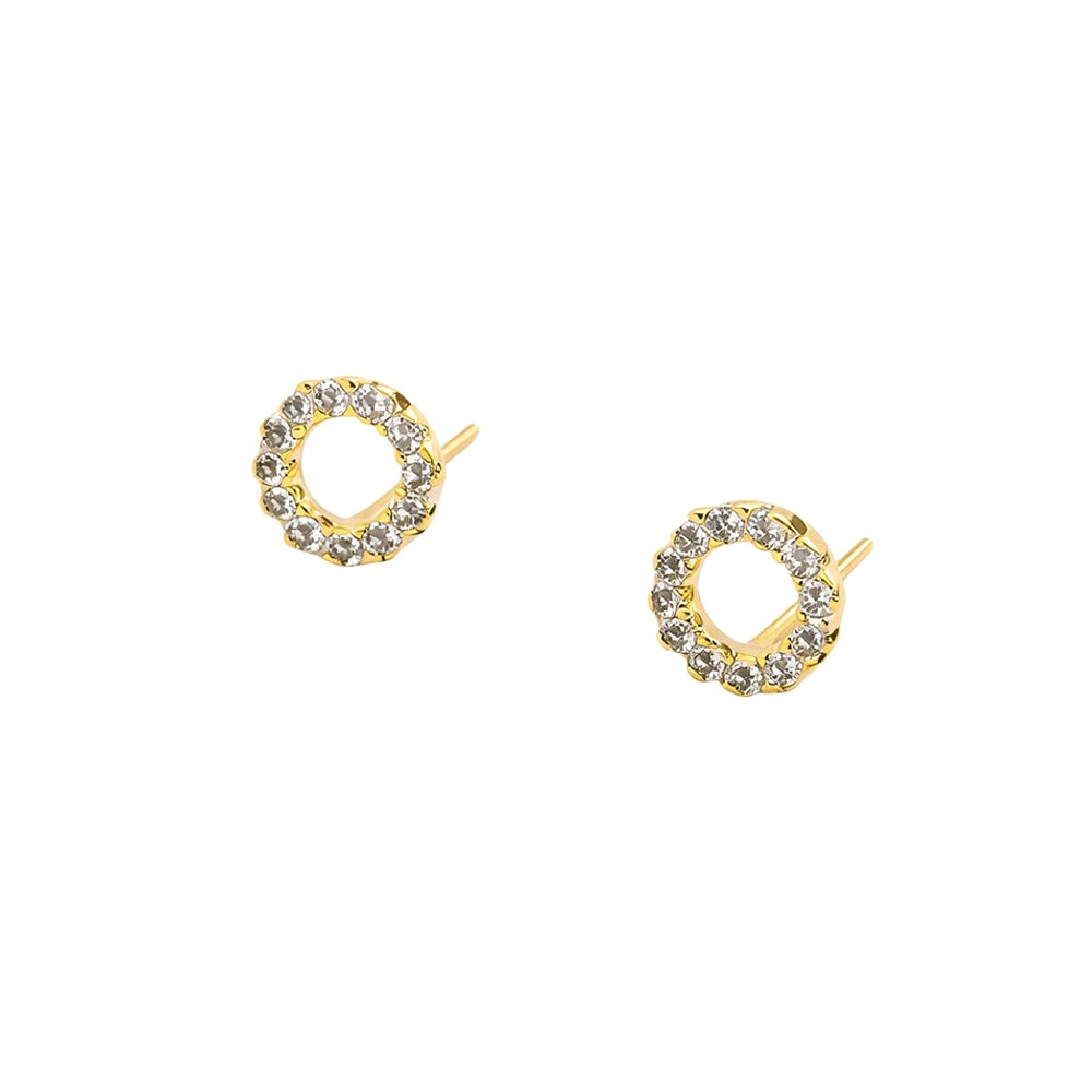 Madeline Love Clear, Gold 14K Gold Dipped CZ Pave Open Circle Stud Earrings - extra