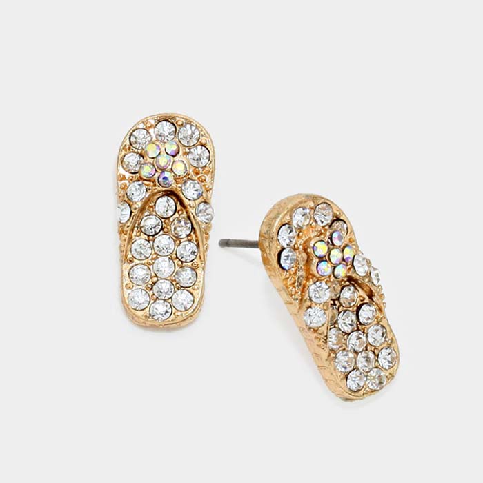 Madeline Love Gold Crystal Pave Flip Flop Stud Earrings