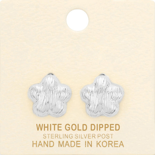 Madeline Love Rhodium White Gold Dipped Flower Stud Earrings