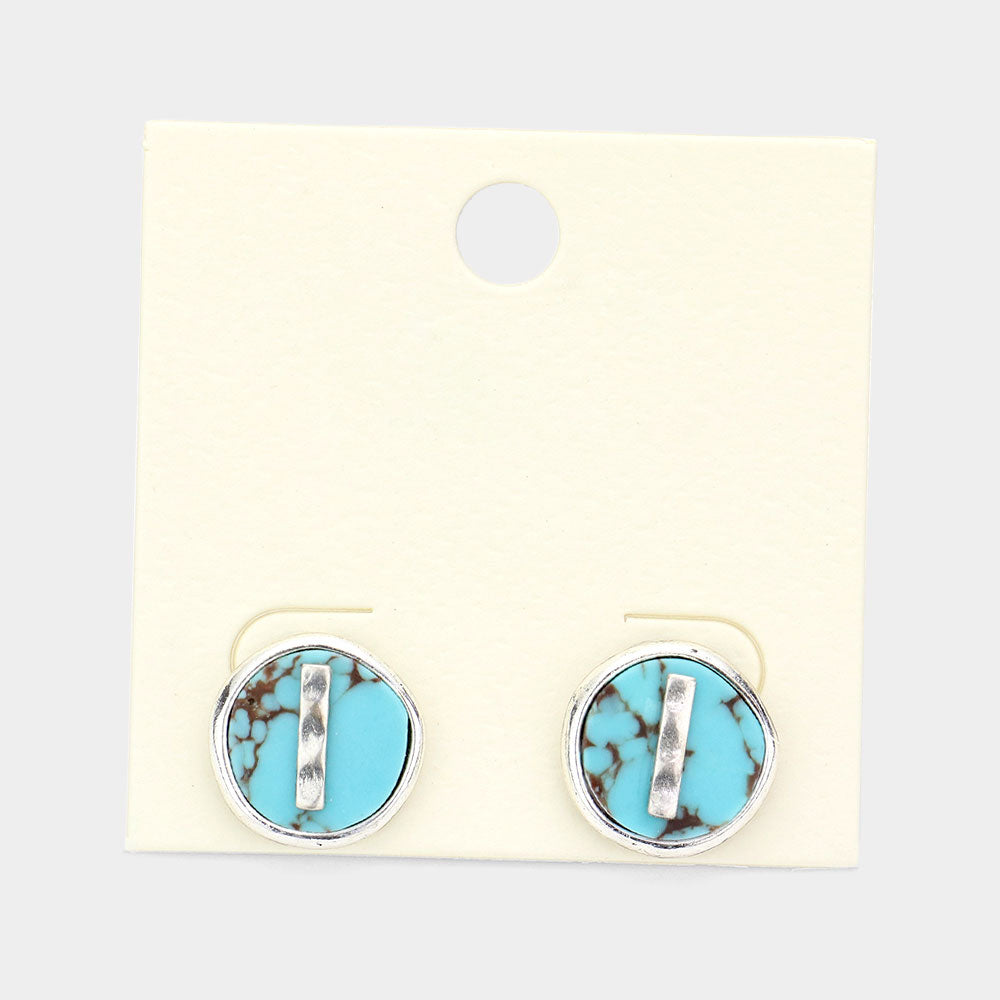 Madeline Love Turquoise, ~I~ -I- Initial Monogram Turquoise Stud Earrings