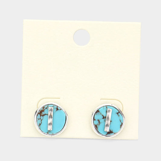 Madeline Love Turquoise, ~I~ -I- Initial Monogram Turquoise Stud Earrings