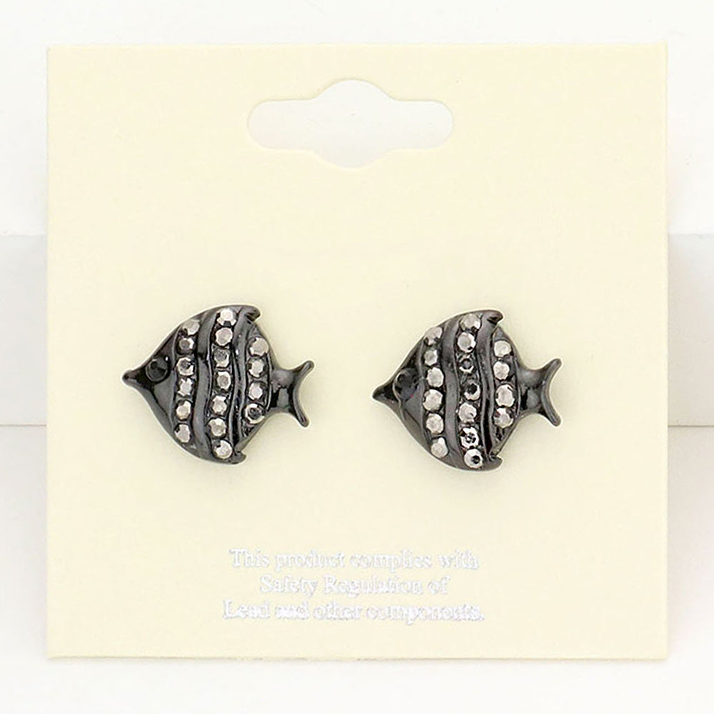Madeline Love Hematite Crystal Pave Fish Stud Earrings